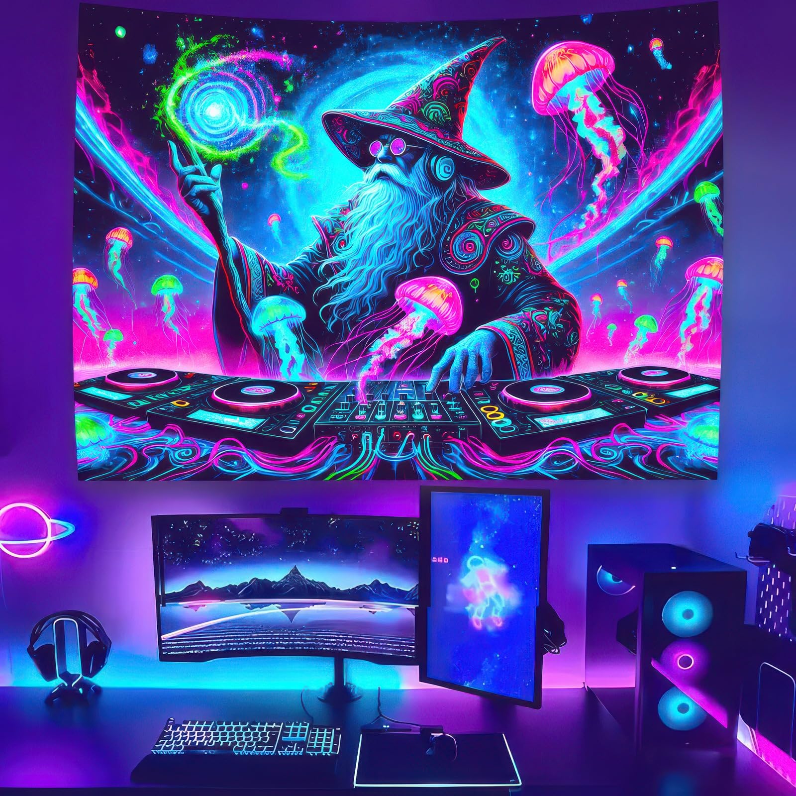 Amazon.com: BlissYard Wizard Blacklight DJ Tapestry 78x59 Inch UV